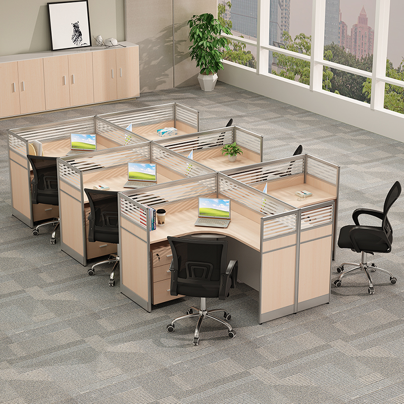 简约现代办公桌椅组合职员办公家具4/6人位转角员工桌屏风卡座