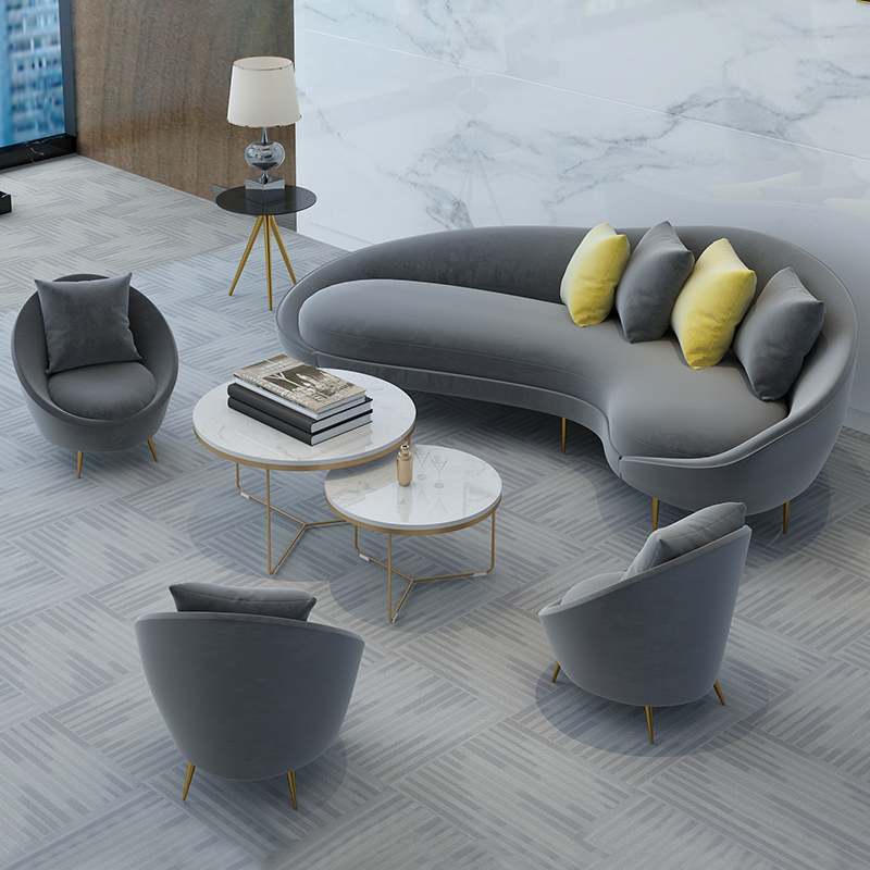 北欧办公室异形沙发商务会客个性创意沙发茶几组合简约现代三人位